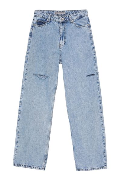 Quzu Pantaloni de denim cu picior largi, rupturi, albaștri