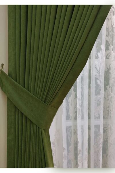 Evdepo Home Green Solid Color Fondant Curtain with Single Wing Without Pleats Sewing