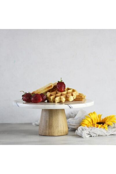 Akayev Marble 25 Cm Conical Wooden Leg Lilac Round Presentation Plate