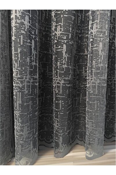 Evdepo Home Crown Cationic Pattern Linen Look Sparse Pleat, Tulle Curtain Single Wing - Dark Gray