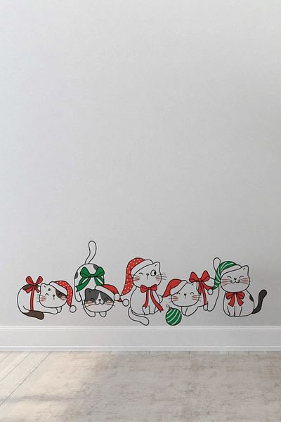 Dijitalya Cute Kitten Christmas Cats Decorative Baby Kids Room Wall Glass Decor Sticker Decal Set