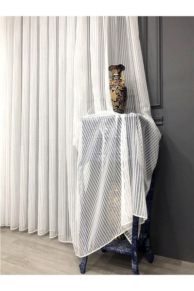 Evdepo Home Ready-to-Wear Extra-forced Pleatless Plain Planting Thick Striped Tulle Curtain Single Wing