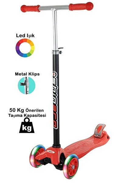 Genel Markalar 4 Tekerlekli (ARKA ÇİFT TEKERLEK) Metal Mandallı Yükseklik Ayarlı Işıklı Scooter
