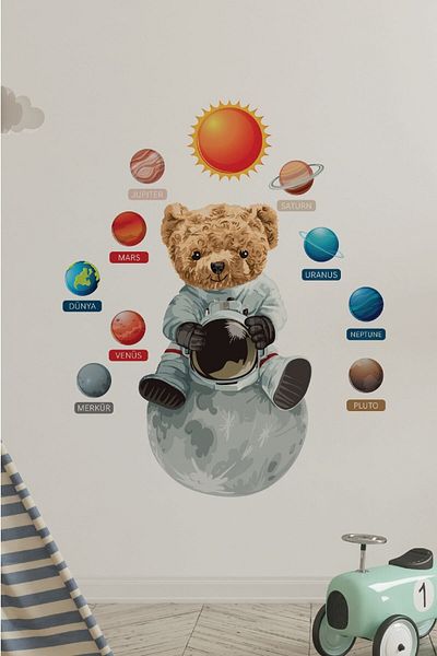 212shop Cute Teddy Bear And Planets Kids Room Decorative Wall Decor Sticker