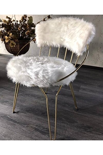 bluetick White Furniture Gold Peluş Makyaj Sandalye Wf002