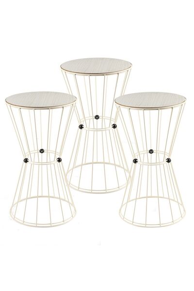 Begüsa Madrid 3.lü Set Sehpa Beyaz Akça Ahşap