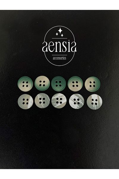 aensia Green Cream Matte Polyester Shirt - Button 1.14 Cm, Pack of 10