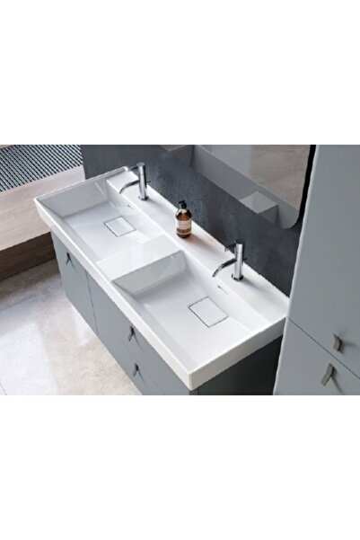 Turkuaz Sharp Etajerli Lavabo 120x48 cm (Çift Hazneli Çift Batarya Delikli)