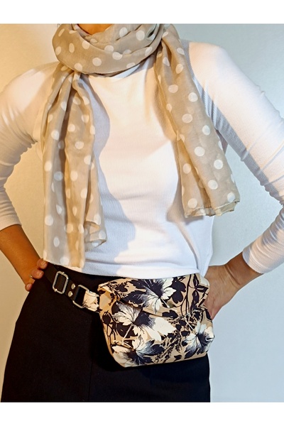 minart design Siyah Krem Yaprak Desenli Kahverengi Kareli Astar Mini Bag Bel ...