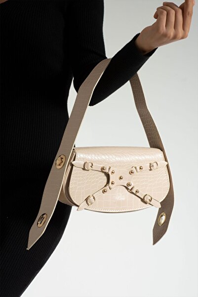 Silblack Kadın Kroko Desenli Baget Model Ayarlanabilir Kilit Askılı Manç Omuz Çanta