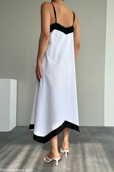 Liora Women's Asymmetrical Cut Adjustable Strap Black Striped Dress