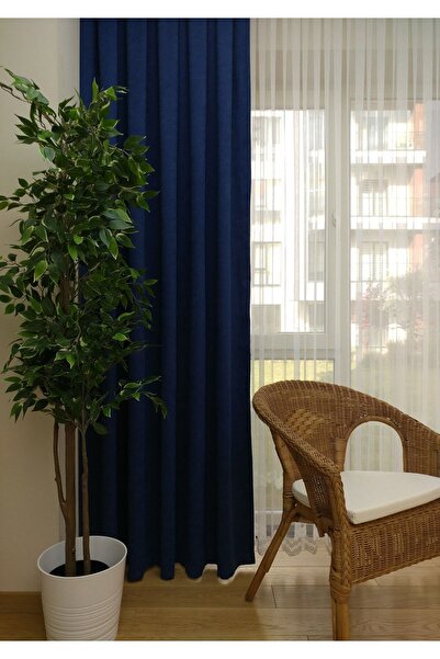 Evdepo Home Корона Синя однотонна штора без підкладки, з додатковою підкладко...