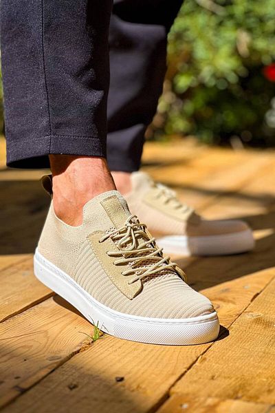 BOA KB 110 Μπεζ πλεκτά ψηλή σόλα με κορδόνια casual ανδρικά παπούτσια