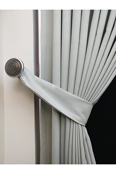 Evdepo Home Crown Light Gray Solid Color Pleated Background Curtain, 1/3 Close Pleat, Single Wing