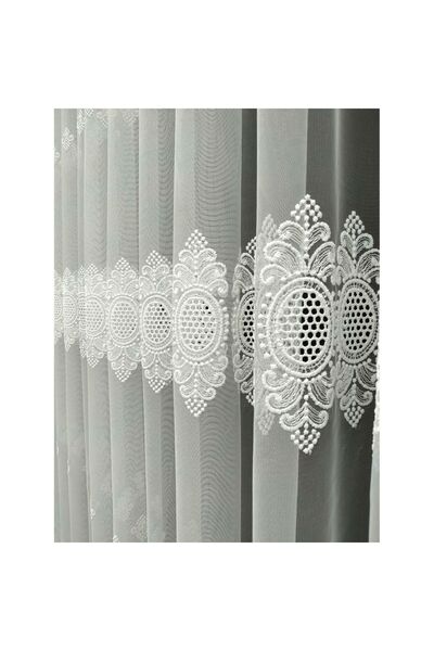 Evdepo Home Бродирана брокатна плисирана тюлена завеса с едно крило