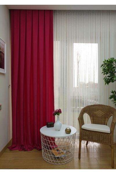 Evdepo Home Non-Pleated Straight Sewing, Extrafor Shirring and Single Wing Fuchsia Soft Background Curtain
