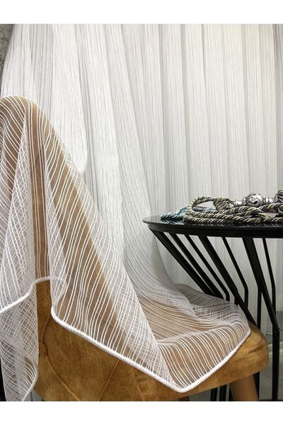 Evdepo Home Crown Готова за употреба нормална завеса от тюл с ивици, еднокрилна