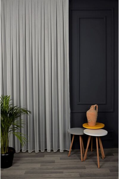 Evdepo Home Cortina din tul pliat, gata de utilizare, cu o singură aripă