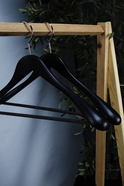 NYN Black Wooden Set - Clothes and Jacket Hanger with Bar