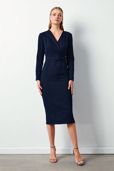 Sateen ROchie creion ALBASTRU ÎNCHIS cu centură