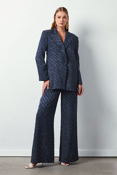 Sateen DARK BLUE Striped Trousers