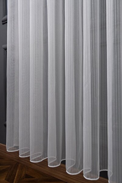 Evdepo Home Normal (medium) Pleated, Tight Striped Tulle Curtain Single Wing