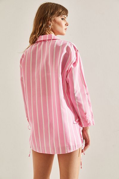Bianco Lucci Koszula damska w paski Modal Oversize - wiązanie sznurkiem 60251125
