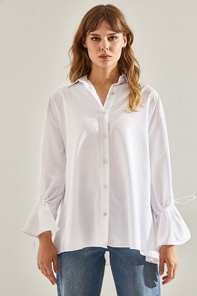 Bianco Lucci Jewelled Buttoned Pleated Shirt - Women's, Sleeve Shirred,60251128