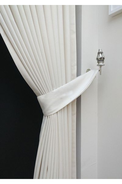 Evdepo Home White Solid Color Background Curtain, Pleatless Flat Planting, Extrafor Drawstring, Single Wing