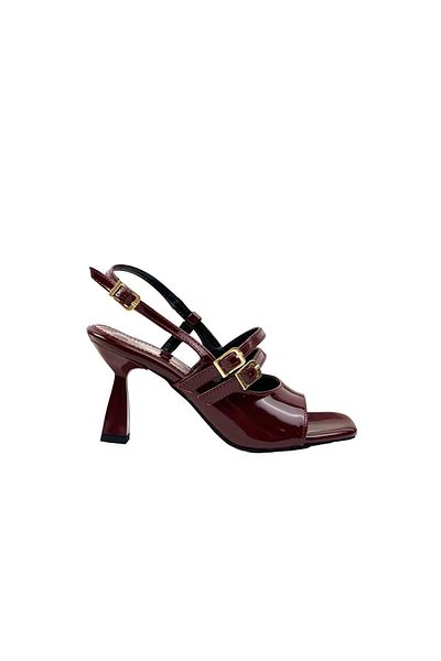 bescobel Woman's Panka Burgundy Patent Leather Thin Heel Shoe Sandal 8 CM