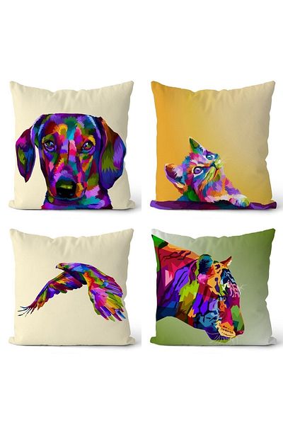 EVPANYA Desene de animale colorate 5 modele husă de pernă imprimată pe două fețe, 4 piese