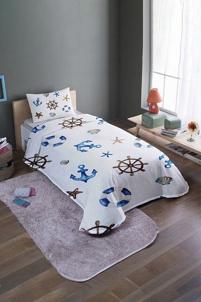 EVPANYA Set de cuvertură de pat și piqué cu model Anchor Home Rudder