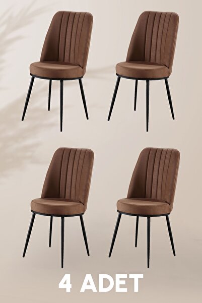 MYMASSA Gold Sandalye - Kahve - Metal Siyah Ayak (4 ADET) - Salon Sandalyesi ...