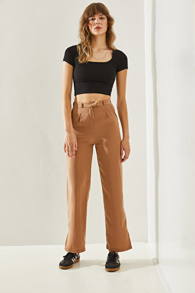 Bianco Lucci Γυναικείο παντελόνι με φαρδύ πόδι και γάντζο -60251180