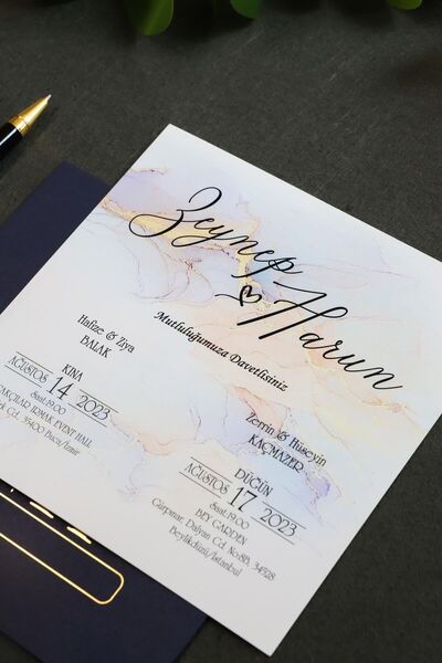 Pixel Davetiye 100 Adet Davetiye Lacivert - 2025 Düğün Yeni Model- Düğün - Nişan - Kına Davetiyesi