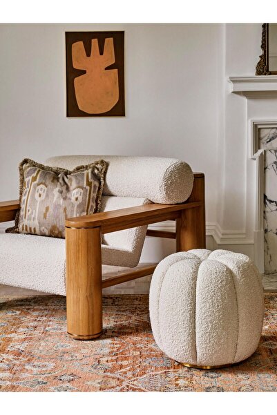 Alaylı Mobilya Koltuk Döşeme Yuvarlak Kabak Puf (1 ADET) - Teddy Kumaş - Dekoratif Puf