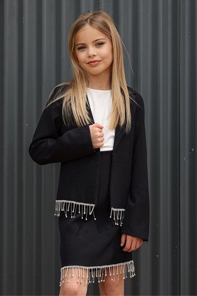 Riccotarz Girl's Black Skirt Set - Draped Crystal Stone Detail