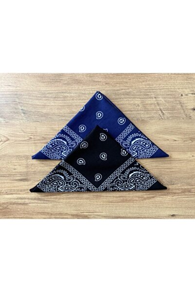 MCG AKSESUAR Unisex Σετ μπαντάνας 2 τεμαχίων με έθνικ σχέδιο (μαύρο-σκούρο μπλε)