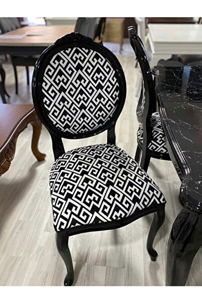 Alaylı Mobilya Koltuk Döşeme Klasik Madalyon (2 ADET) Siyah Ahşap Sandalye - ...