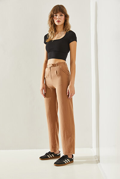 Bianco Lucci Γυναικείο παντελόνι με φαρδύ πόδι και γάντζο -60251180