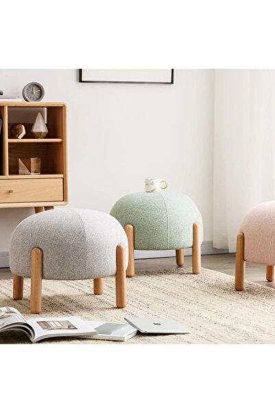 Alaylı Mobilya Koltuk Döşeme Viking (2 ADET) Ahşap Ayaklı Puf - Yuvarlak Puf ...