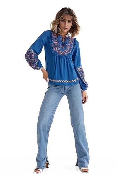 Cassime Bluză de damă vintage cu broderie etnică - mânecă elastică