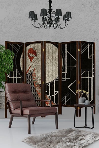 Modacanvas 5 Kanat Masif Ahşap Paravan