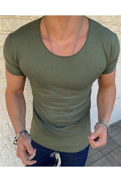 BYBÜLENT Ανδρικό μπλουζάκι με οβάλ λαιμόκοψη Slim Fit Khaki T-shirt VR111