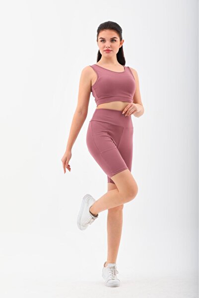 Eces moda sporcu şort crop takım cepli