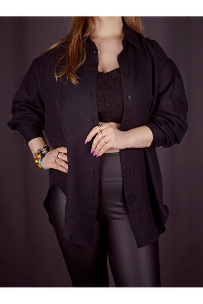 Lady Lydian Siyah Rahat Kalıp %100 Pamuk (Cotton, Koton) Gömlek