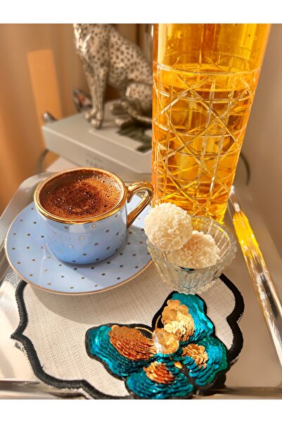 Atelier La Belle İkili Pullu Kelebek Aplikeli Kahve Yanı Sunum Peçetesi