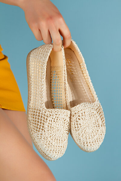 bakka shoes Κρέμα Ψάθινη Μπαλαρίνα