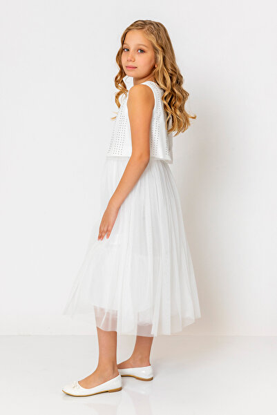 incity Girl's Sleeveless Diamond Tulle Evening Dress