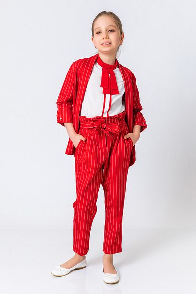 incity Girl's Ribbon Belted Striped Straight Leg Trousers